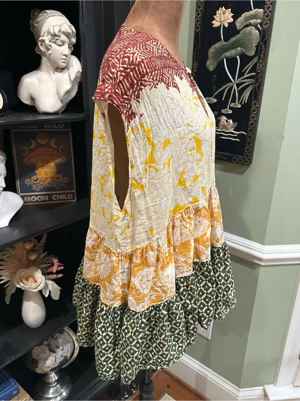 Free People “Gotta Have You” Tiered Tunic Top Multicolor Marigold Floral Print - Image 10