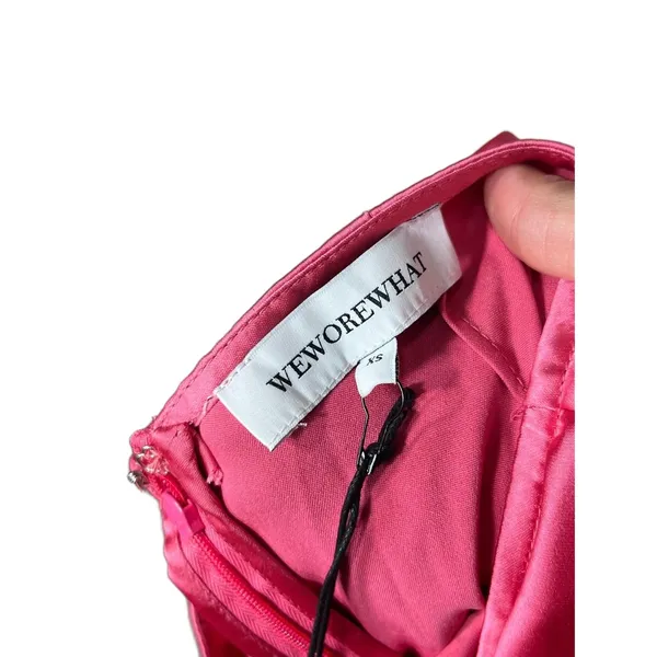 NWT WEWOREWHAT Hot Pink Satin Cut‎ Out Midi Length Skirt XS - Image 5