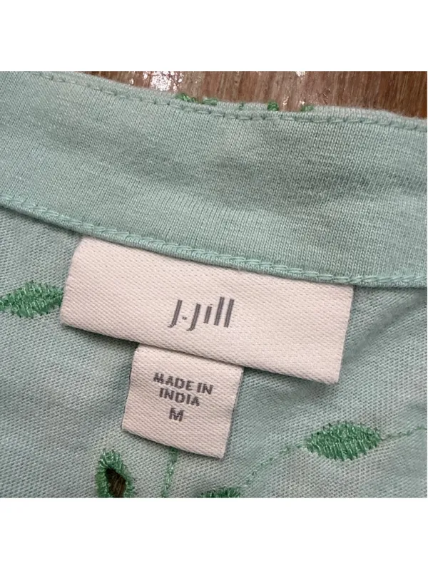 J. JILL Mint Green Eyelet Floral Embroidered Top 3/4 Sleeve Knit Blouse M - Image 6