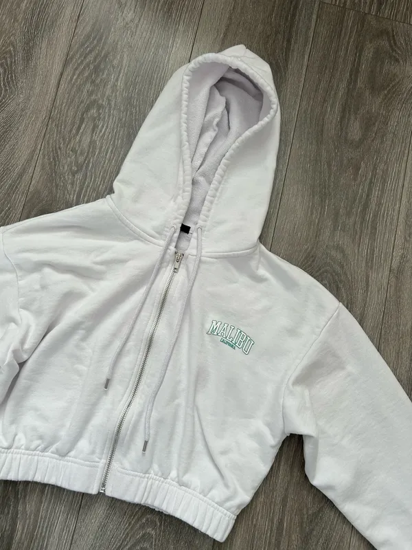 White Cotton Graphic Print Full Zip Hoodie Sweatshirt Size Medium - Image 6