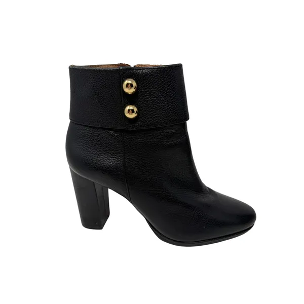 Kate Spade Bridgette Black Pebble Leather Gold Button Platform Block Heel 7.5 - Image 2