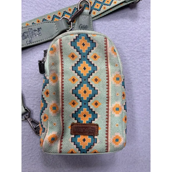 Wrangler Sling Bag Small Mint Green Southwestern Aztec‎ Print Crossbody - Image 3