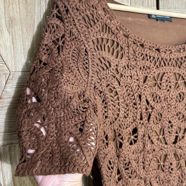 INC Brown Textured Crochet Knit Top Earthy Boho Whimsigoth Style - Size S - Image 3