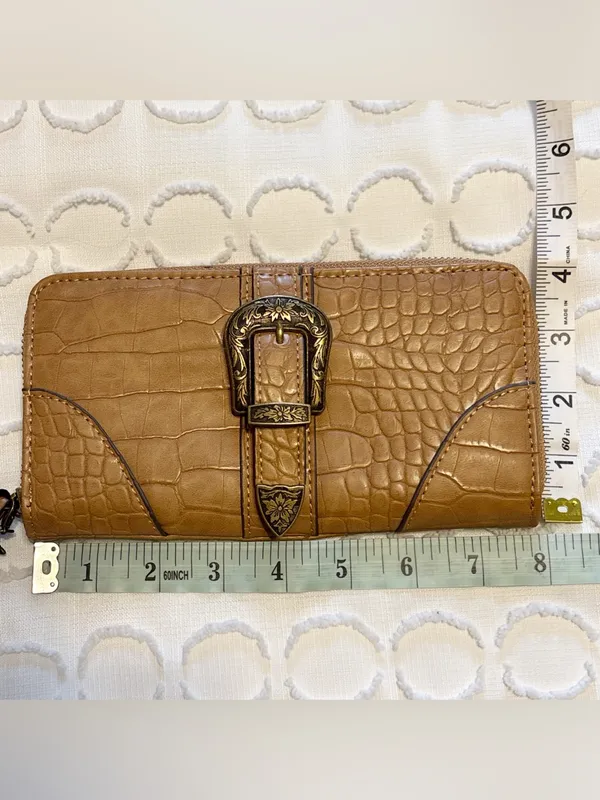 Jessica Simpson Daphne Zip Around Wallet Wristlet Wheat Tan Western Boho NWT - Image 7