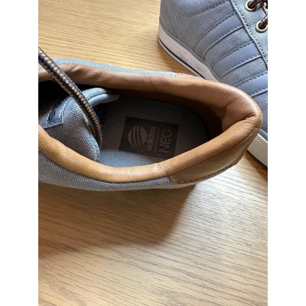 Adidas 7.5 Gray Canvas Sneakers Brown Accents Casual Stylish Footwear Mens - Image 11