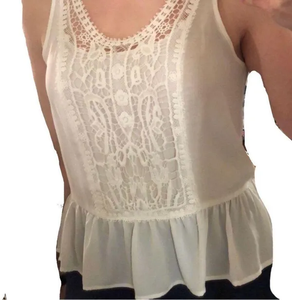 Lauren Conrad Lace Front Peplum Sleeveless Blouse M - Image 2