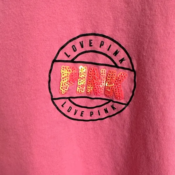 PINK Victoria's Secret Pink Long Sleeve Tee Black Mesh Detail Medium Oversized - Image 4