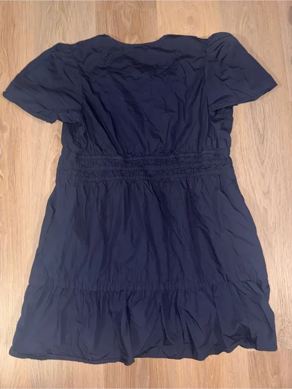 Quince $140 100% Organic Cotton Poplin Tiered Mini Dress Navy Blue - Size XL - Image 4