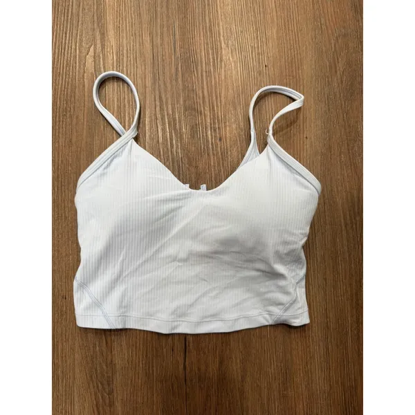 Lululemon Ebb to Street Tank Top Light‎ Blue Ribbed Cropped Camisole Size 2 flaw - Image 3