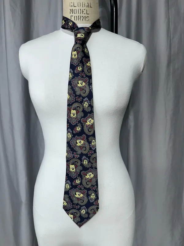 Disney Mickey Mouse Tie vintage Blue Paisley Neck Tie Silk Office Vacation. - Image 3