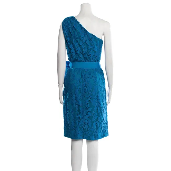 Tadashi Shoji Womens One Shoulder Floral Lace Sheath‎ Dress Teal Blue Size 14 - Image 3