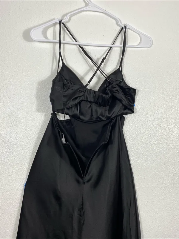 Hello Molly Black Satin Spaghetti-Strap Cutout Maxi Dress with Silver Trim SZ 4 - Image 10