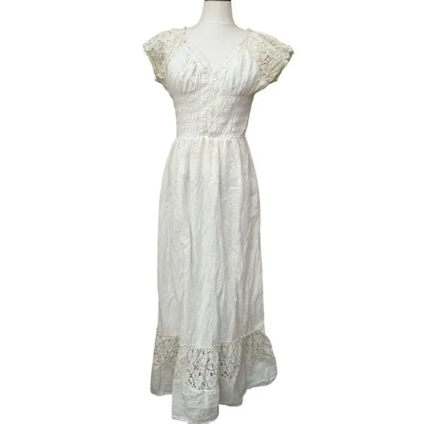 ✨Anna-Kaci Lace Cap Sleeve Lace Trim Ruffle Flared Hem Maxi Cream Sz S Dress✨ - Image 5