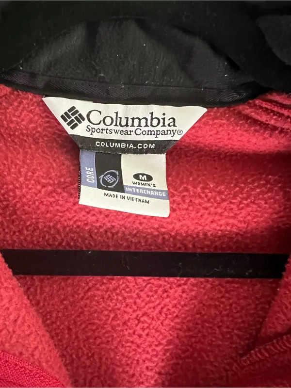 Columbia Red Fleece Jacket with Black Shoulder and Sleeve Panels - Image 3