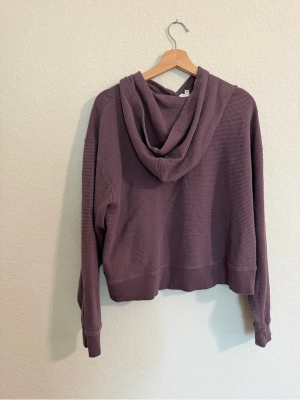 Organic Cotton Waffle-Knit Hooded Pullover Top Dusty Plum - Image 3