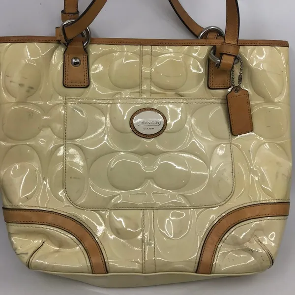 COACH Medium Cream Brown Patent Leather Handbag - Image 2