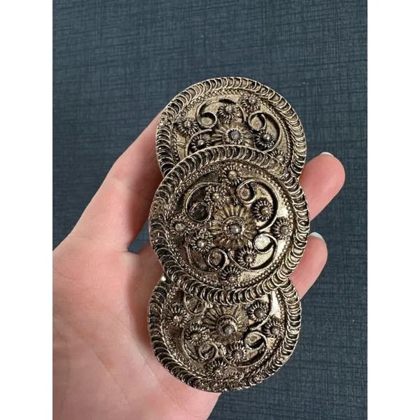 Lot of 2 Vintage Belt Buckles Rhinestones Boho Gold Tone‎ Chunky Statement - Image 3