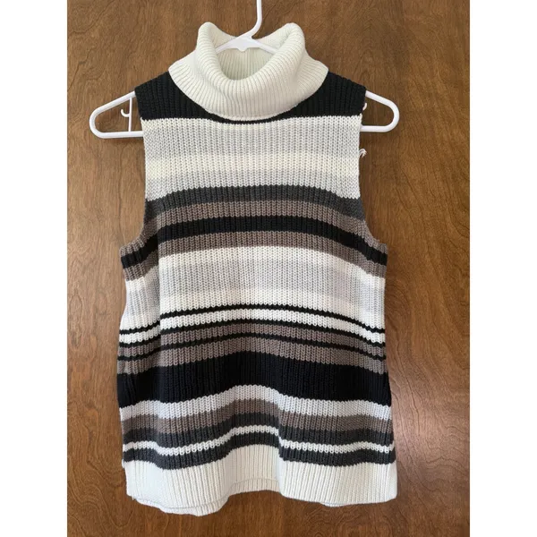 Abercrombie & Fitch Sz S Chunky Turtleneck Striped Sleeveless Knit Sweater Cozy - Image 3