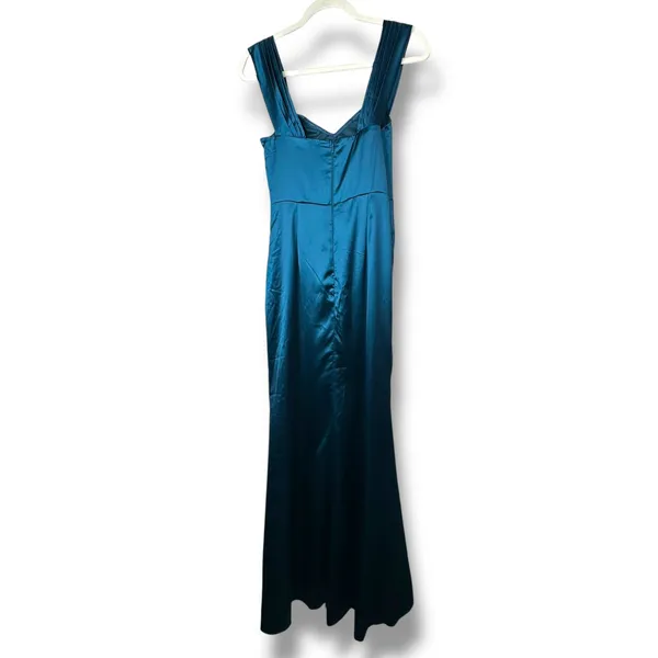 NEW Lulus Stunning Arrival Dark Teal Satin Off-the-Shoulder Maxi Gown Dress - Image 7