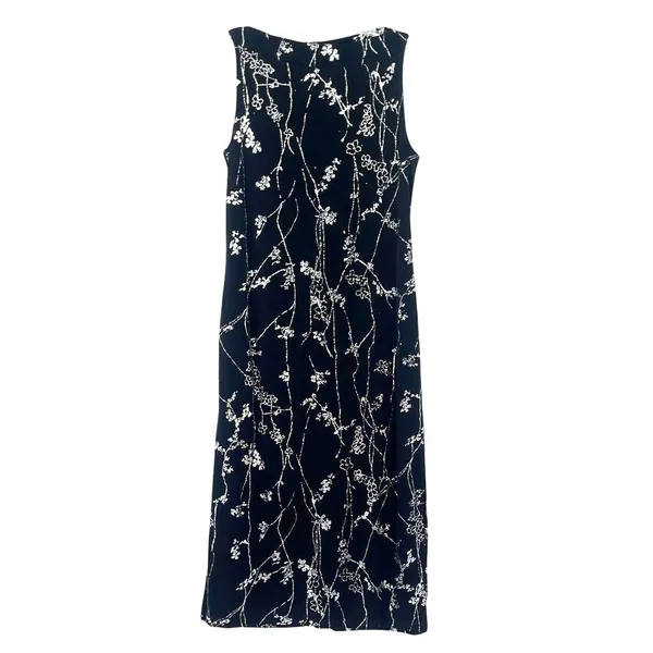 Vtg Y2 Eve Adams Midi Dress Sz M Holiday Gala Metallic Glitter Formal Floral - Image 2
