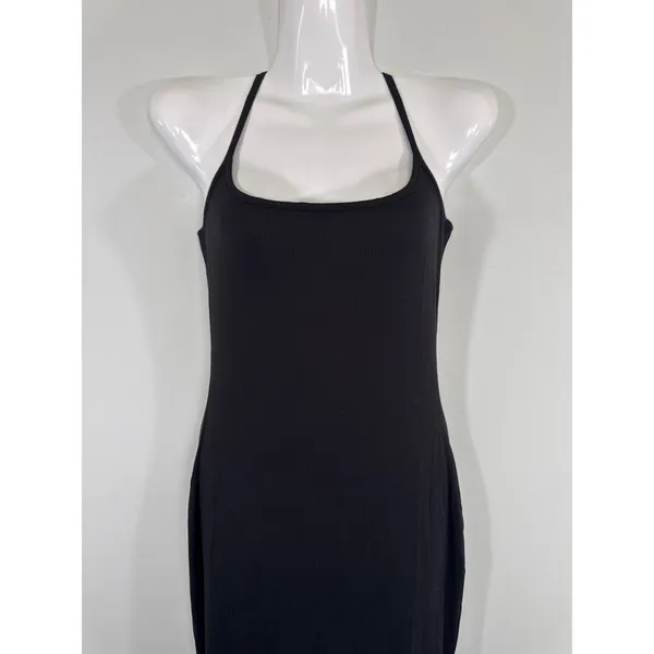 Quince Black Ribbed Racerback Maxi Dress Women MED NEW Preppy Casual Minimalist - Image 2