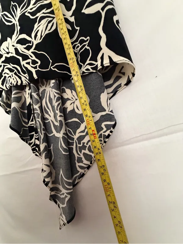 Mary L Couture Women Black Ivory Floral Asymmetric Hem Midi Dress Sz 10(A853) - Image 6