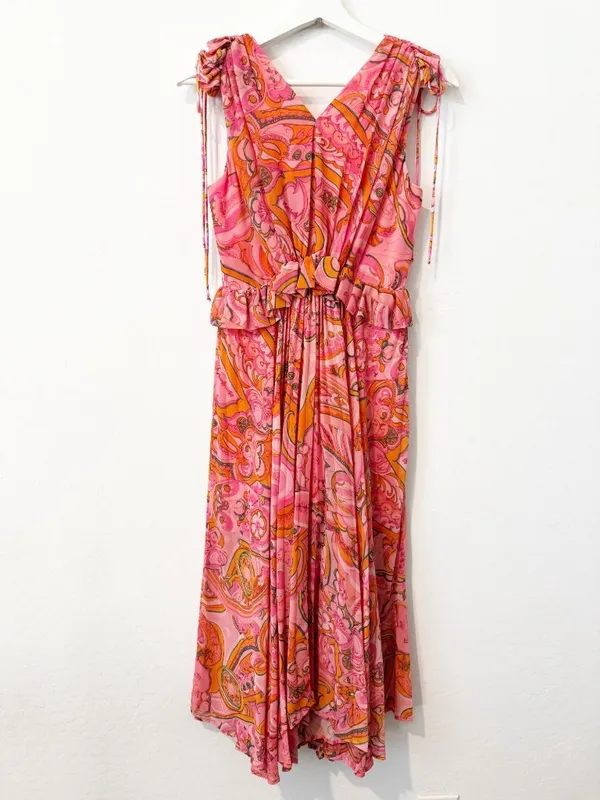 Delfi Collective Lilah Dress Size Small Floral Midi Ruffle Trim Romantic Boho - Image 11