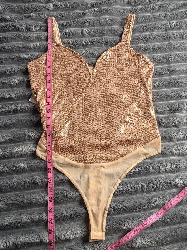 Cider Rose Gold Sequin Bodysuit Glitter Party Top Size Large NWT Glam Cocktail - Image 6