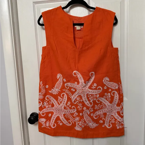 MAEVE Anthropologie linen blend tunic dress embroidered starfish paisley 6P‎ - Image 2