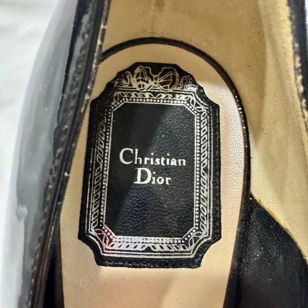Christian Dior Black Patent Peep Toe Platform Heel Single Shoe 38.5 - Image 2