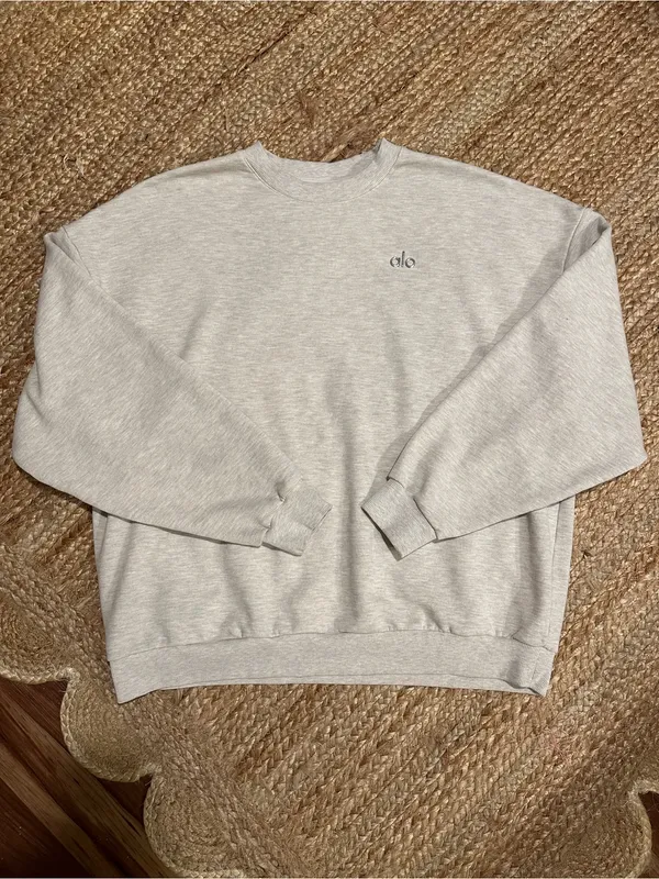 ALO Yoga Female Accolade Crew Neck Pullover Cozy Sweatshirt Oatmeal Heather XL - Image 5