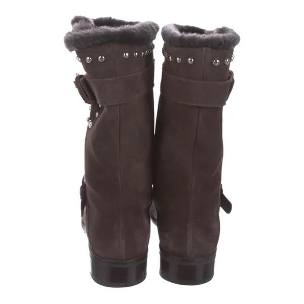 Stuart Weitzman Suede Studded Accent Moto Boots Mid Calf Size 7 Pre-Loved - Image 6