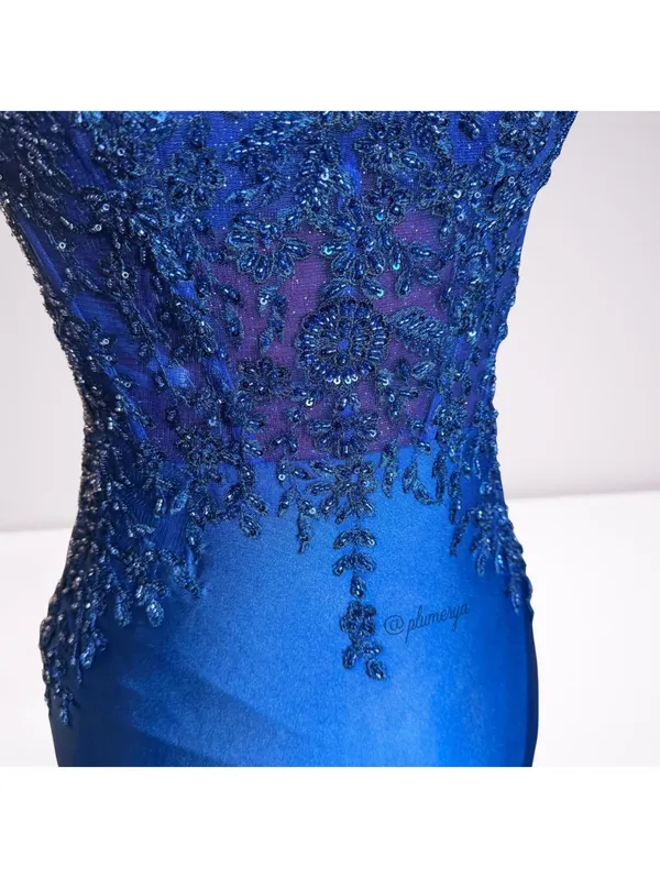 Tiffany Designs Womens Mermaid Prom Formal Sequin Royal Blue Beaded Dress Size 2 - Image 7