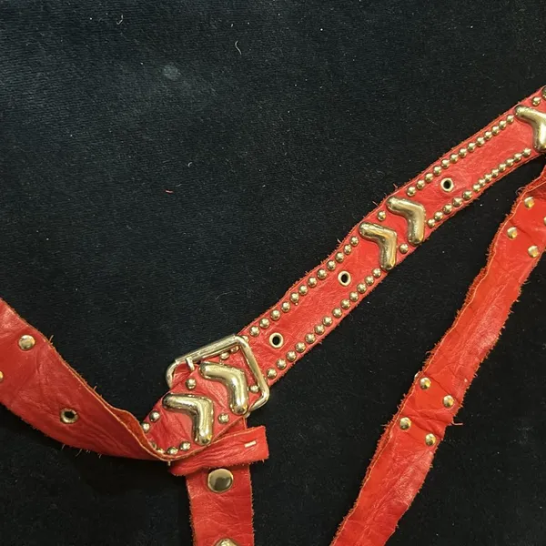 Non-Signe 1960s‎ Vintage Heavy Belt SOFT Leather RED/Silver Studded/FAT CHEVRON - Image 6