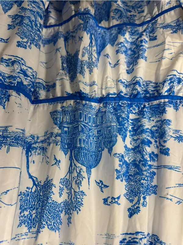 Rosa Clothing Landscape Porcelain Toile Print Flare Maxi Dress Medium New - Image 4