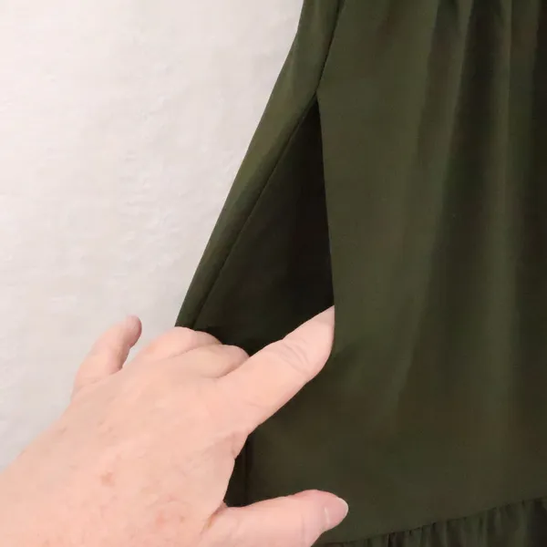 BTFBM Ric Rac Tiered Midi‎ Dress Womens Size L Olive Green Boho Cottage Pockets - Image 5
