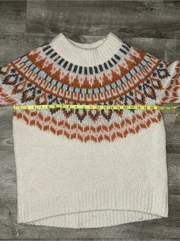 Aerie Pullover Knit Sweater Women's Cream Fair Isle Long Sleeve Sz S/P - Image 4
