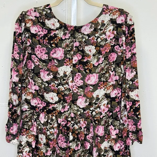 Saltwater Luxe Pink Floral V-Neck Mini Dress‎ Long Sleeve Rayon Medium Boho - Image 4