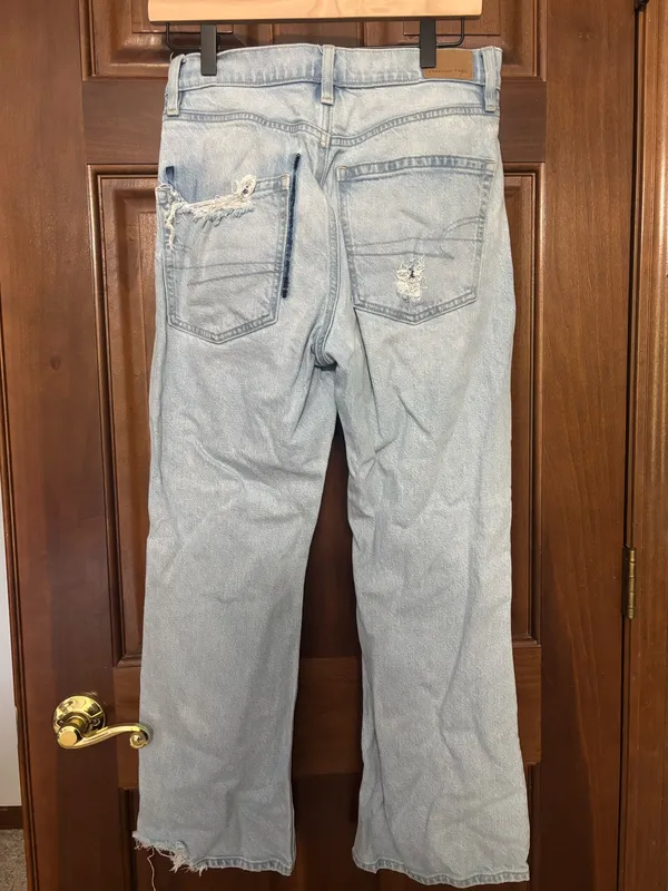 Light Wash Distressed 90s Flare Jeans Size 4 Short - Image 2