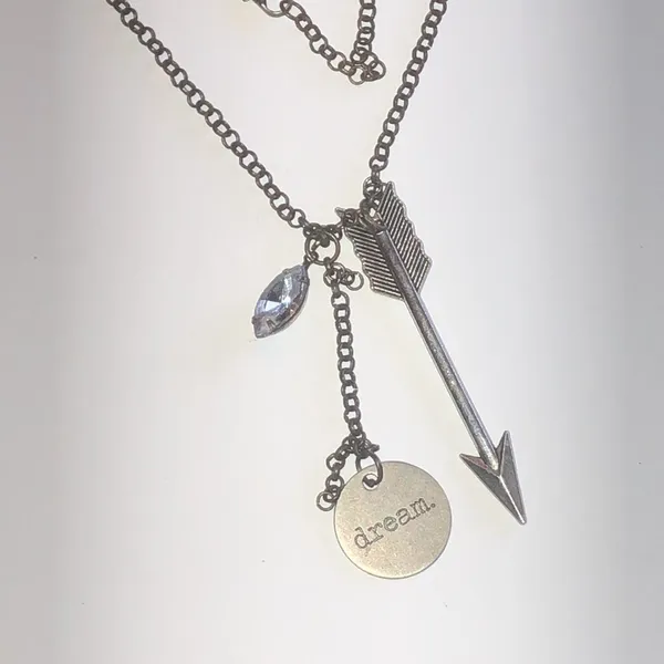 Bronze Tone Brass Tone Boho Dream Arrow CZ Rhinestone Pendant Necklace - Image 2