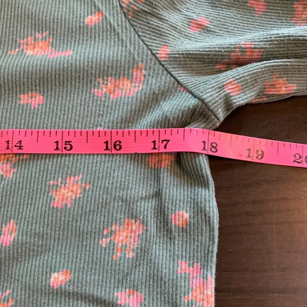 American Eagle Floral Henley‎ Shirt Ribbed Casual Green Large READ DIY Cut Off - Image 6