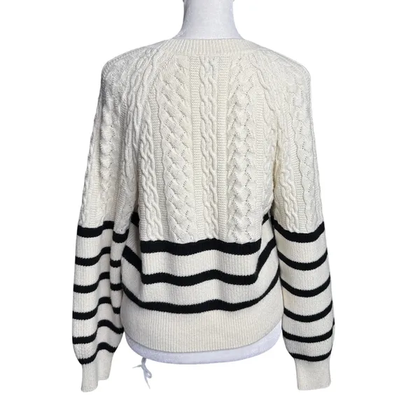 Express Striped Cable Knit Sweater Cream Black Cropped Size S Preppy Coastal - Image 3