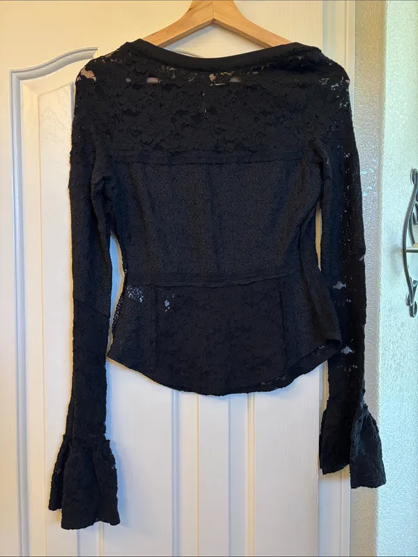 Free People Black Lace Top With Flared Sleeves - Image 2