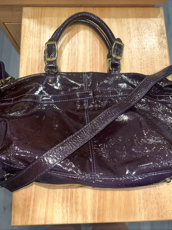Trace of Kale Y2K Era Purple Crinkle Patent Leather Tote Bag - Image 2