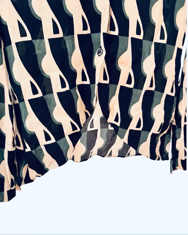 Zara Semi Sheer Geometric Blouse Shirt Black Green Cream S Business Funky - Image 4