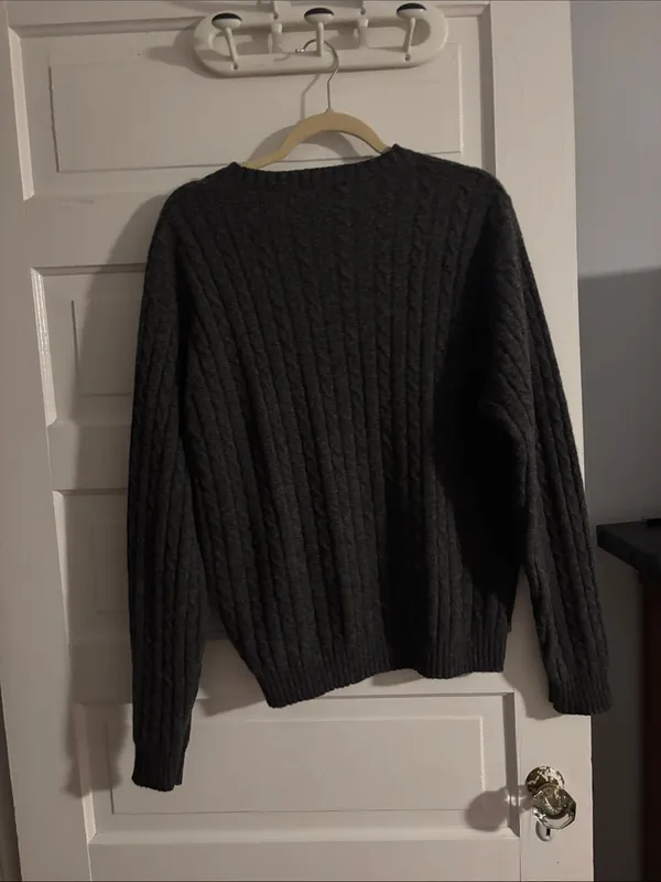 J. Crew Charcoal Gray Cable-Knit Crewneck Lambs Wool Sweater - Image 5