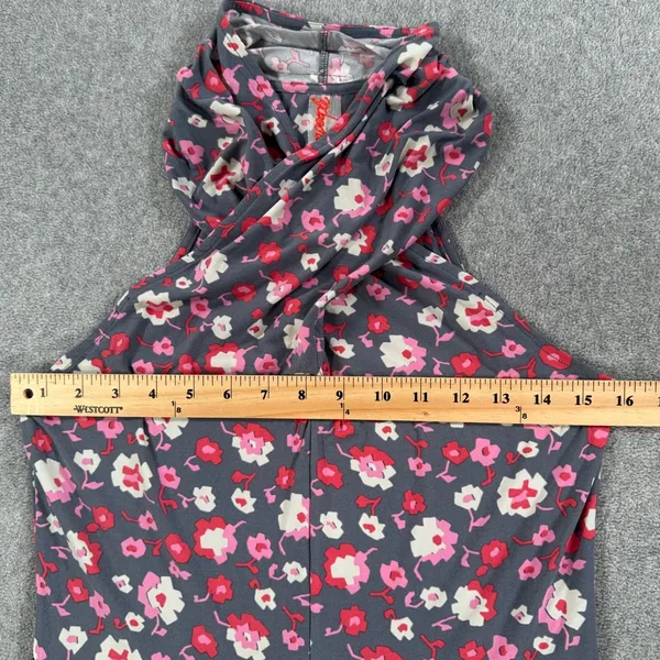 Free People Floral Halter Dress Women's Medium Sleeveless Swing Gray Pink Red - Image 3