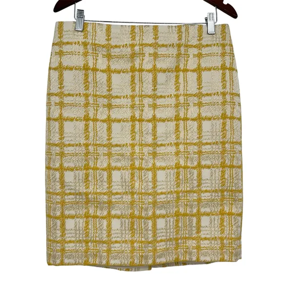 Talbots Womens Tweed Pencil Skirt Yellow White Knee Length Business Casual Sz 10 - Image 2