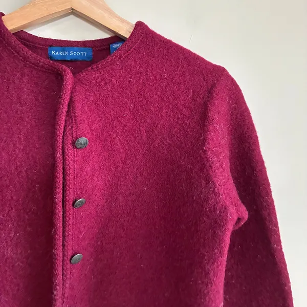 Vintage Karen Scott Boiled Wool Cardigan Sweater S Magenta Women 100% Wool - Image 2
