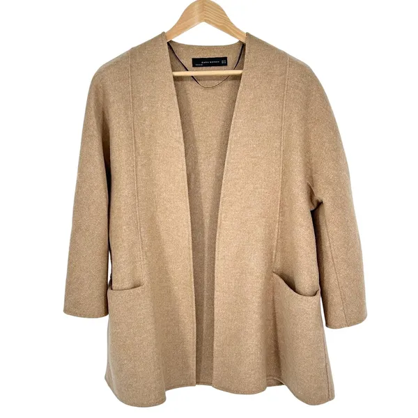 Zara Woman Wool Blend Cardigan Womens Medium Open Front Sweater Jacket Hand Made - Image 2